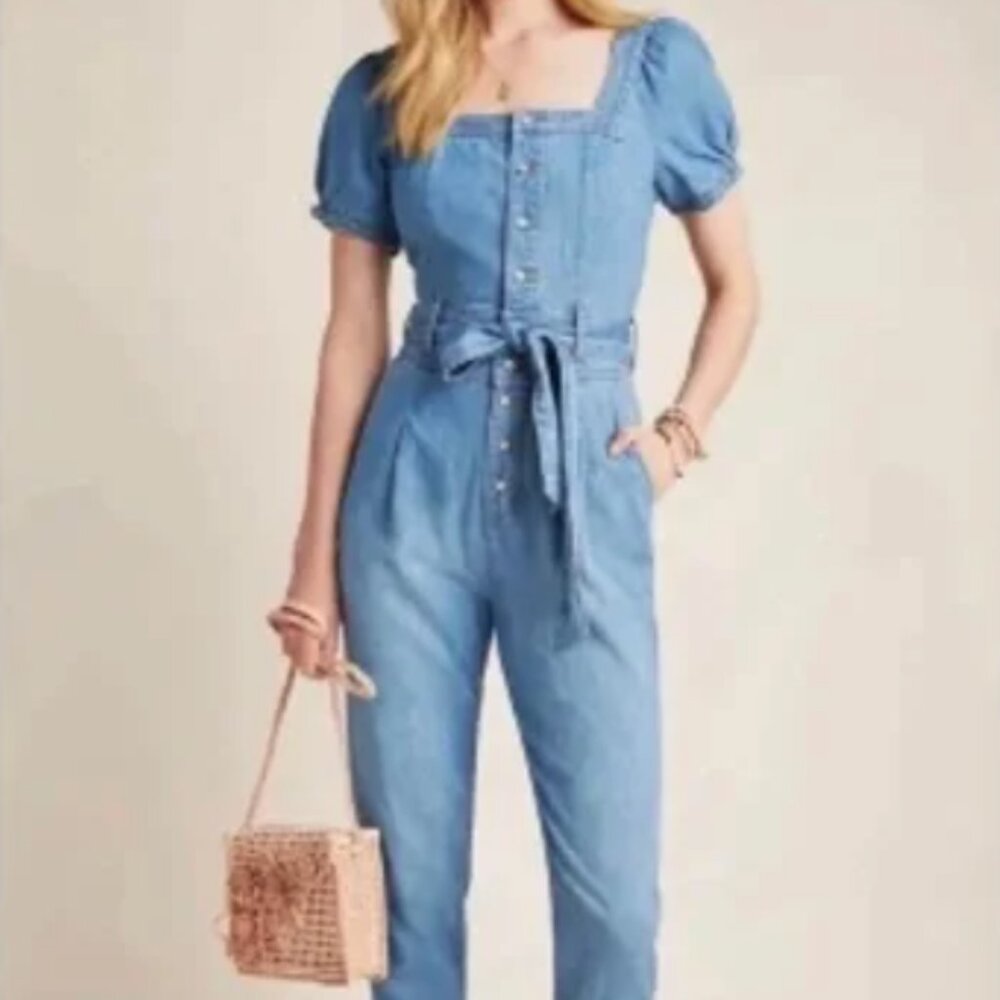 Pilcro and the Letterpress for Anthropologie Waist-tied Denim Jumpsuit